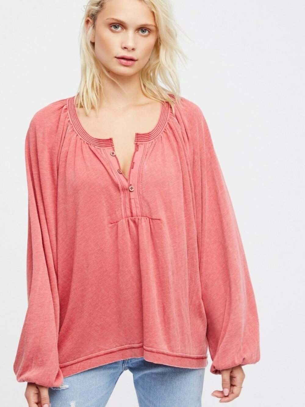 We The Free Pink Acadia Henley Top Size Small